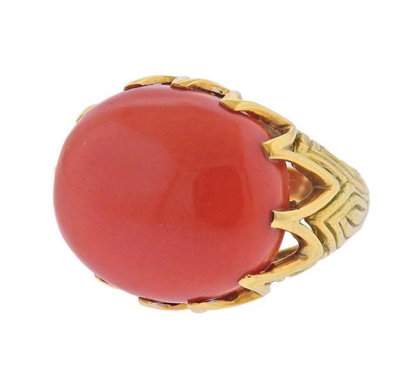 1960s 18K Gold Coral Dome Ring (1 of 4)
