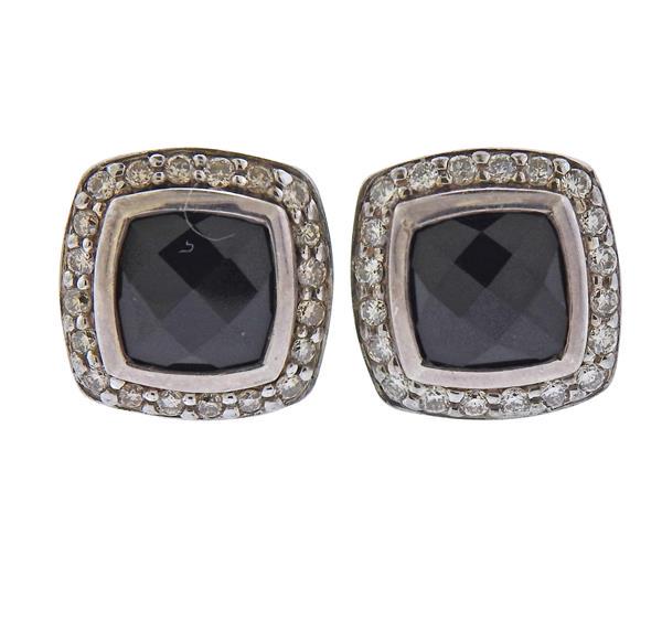 David Yurman Albion Silver Diamond Onyx Stud Earrings (1 of 3)