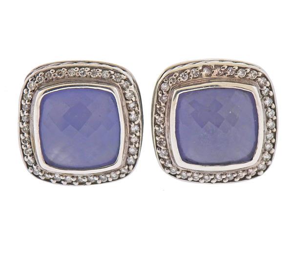 David Yurman Silver Diamond Chalcedony Earrings (1 of 3)