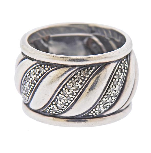 David Yurman Silver Diamond Wide Band Ring (1 of 4)