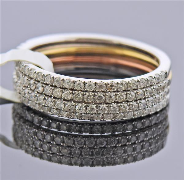 Kallati Tri Color Gold Diamond Stackable Band Ring Set (1 of 4)