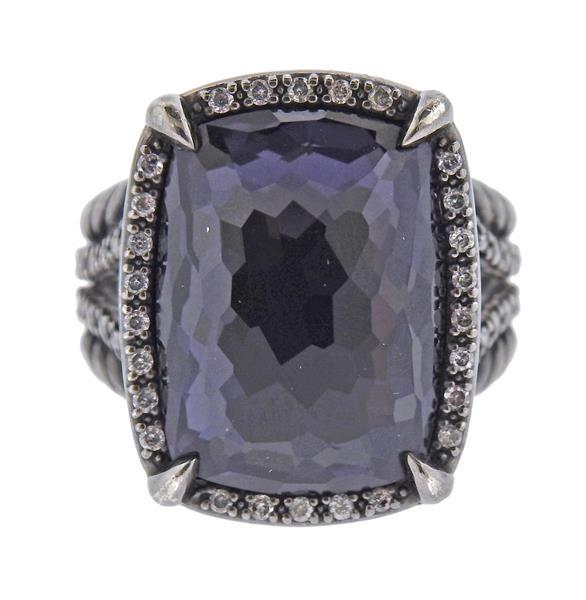 David Yurman Silver Diamond Amethyst Ring (1 of 5)