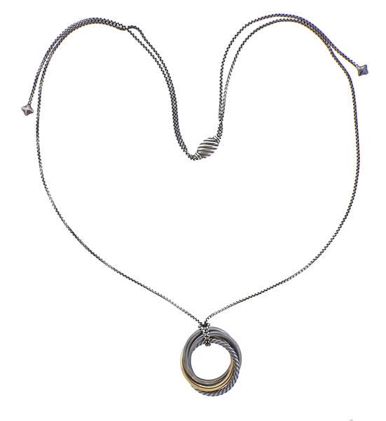 David Yurman Silver 14k Gold Crossover Pendant Necklace (1 of 4)