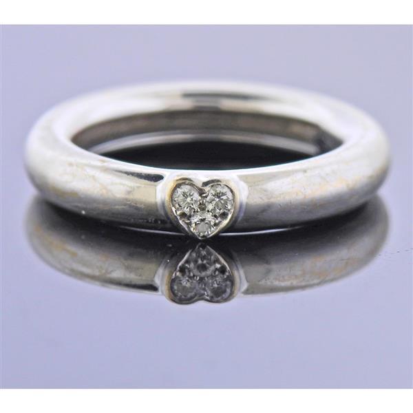 Tiffany & Co 18K Gold Diamond Heart Band Ring (1 of 4)