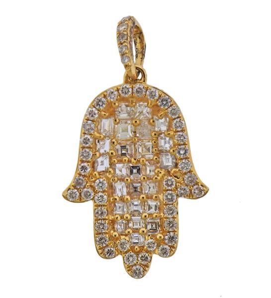 14k Gold Diamond Hamsa Hand of God Pendant (1 of 3)