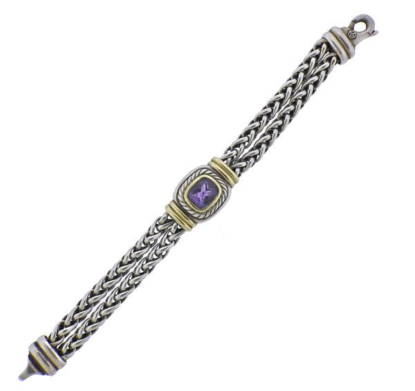 David Yurman Silver 14K Gold Amethyst Bracelet (1 of 4)
