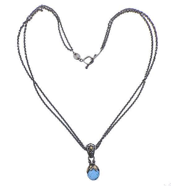 John Hardy Silver 18K Gold Blue Topaz Pendant Necklace (1 of 3)