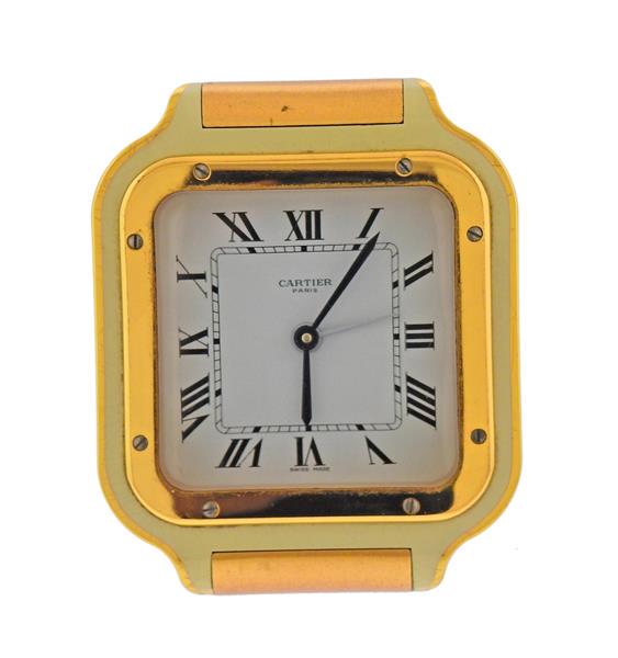 Cartier Santos Gold Tone Desk Travel Clock (1 of 4)
