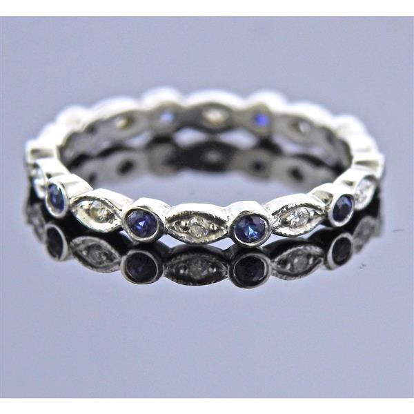 Platinum Diamond Sapphire Wedding Band Ring (1 of 3)