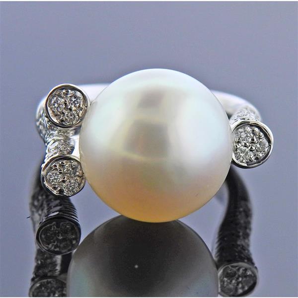 18K Gold Diamond South Sea Pearl Ring (1 of 4)