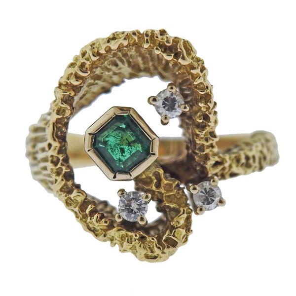 1970s 18k Gold Diamond Emerald Ring (1 of 4)