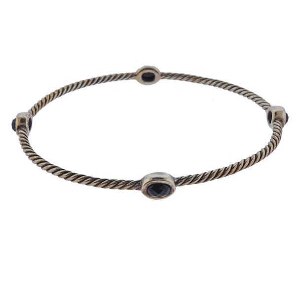David Yurman Silver Onyx Bangle Bracelet (1 of 4)