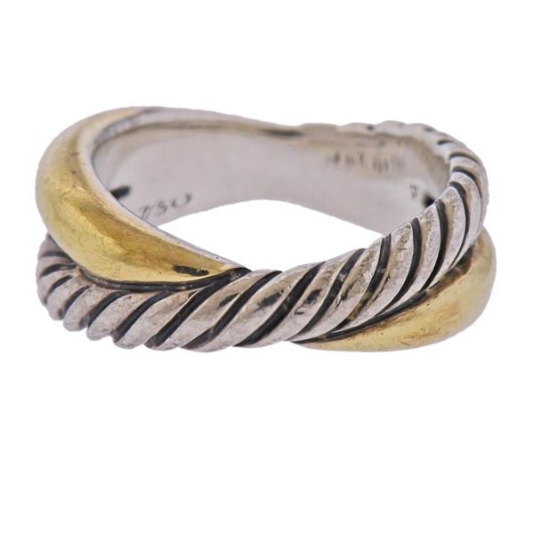 David Yurman Silver 18K Gold Crossover Ring (1 of 3)