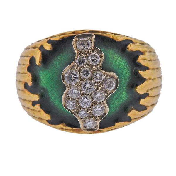 18K Gold Diamond Enamel Ring (1 of 5)