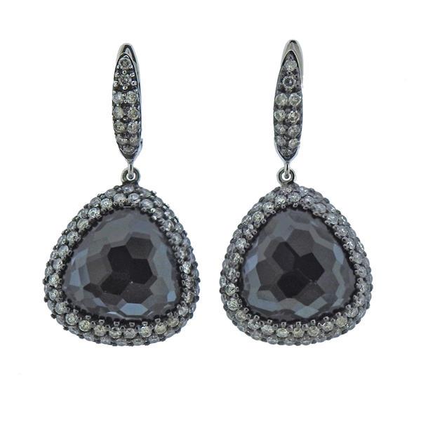 Rabat 18K Gold Diamond Hematite Drop Earrings: METAL: 18k Gold. GEMSTONES: Diamonds approx. 0.90ctw. Hematite. MEASUREMENTS: Earrings are 32mm long x 16mm at widest point. MARKED: Rabat 750. WEIGHT: 8.9 grams.Gemstones have not been graded for col