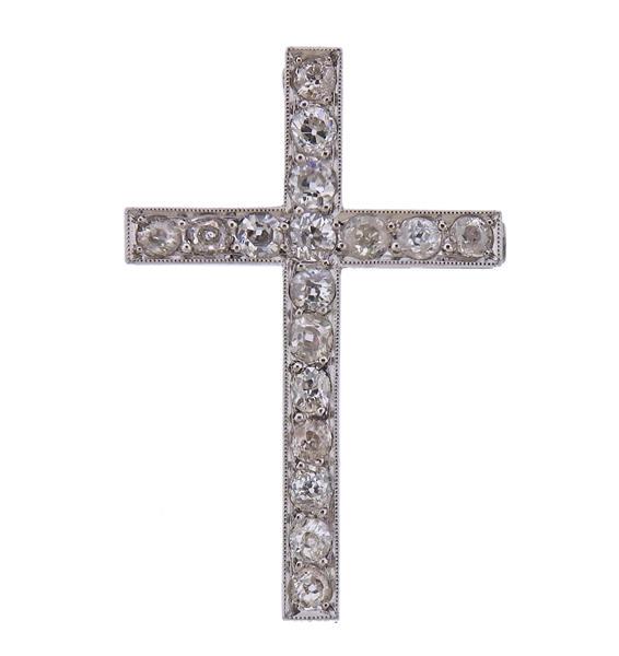 18K Gold Platinum Diamond Cross Brooch Pendant (1 of 3)