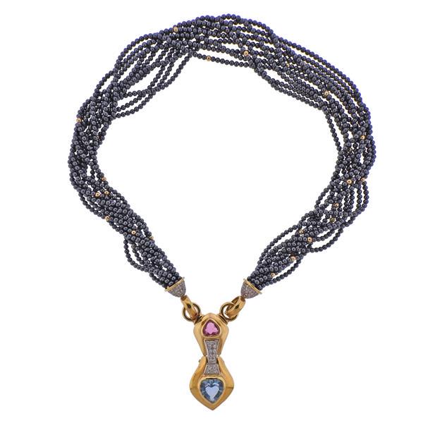 18K Gold Diamond Tourmaline Topaz Hematite Necklace (1 of 6)