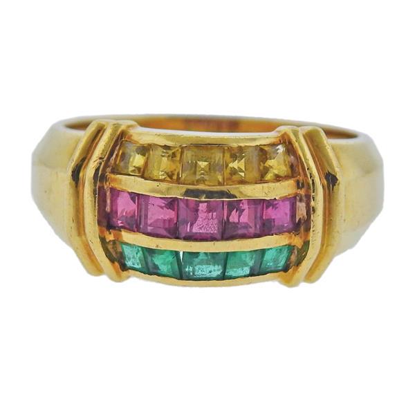 18K Gold Sapphire Emerald Ruby Ring (1 of 3)
