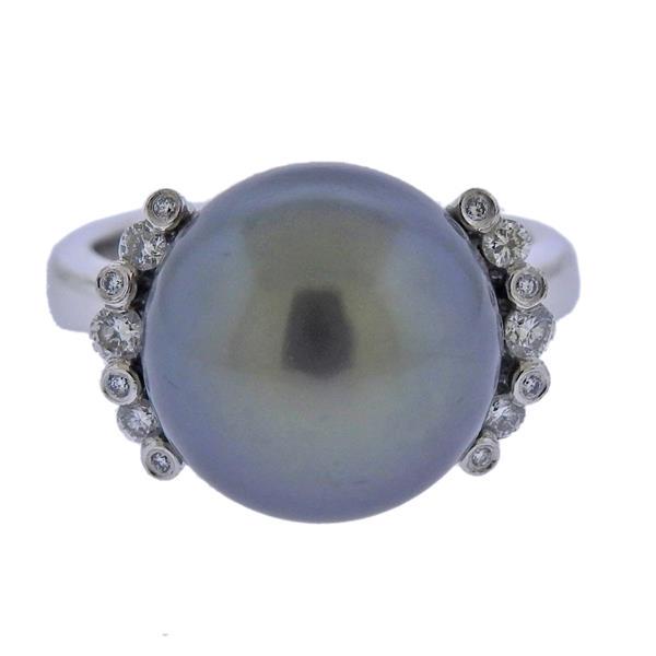 18k Gold Diamond Tahitian South Sea Pearl Ring (1 of 4)