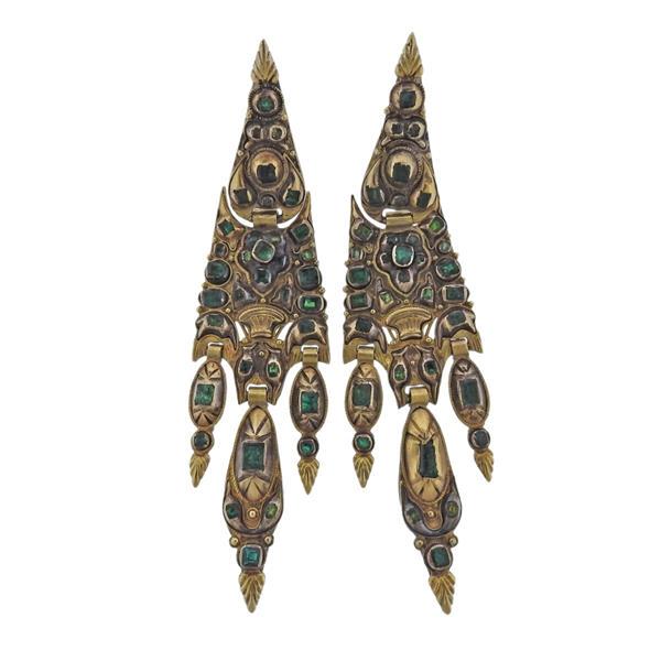 Iberian Silver Gold Emerald Crystal Earrings (1 of 3)