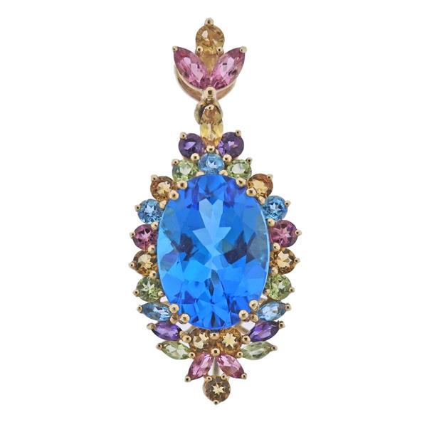 14k Gold Blue Topaz Citrine Amethyst Tourmaline Pendant (1 of 4)