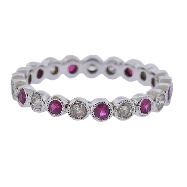 18k Gold Diamond Ruby Wedding Band Ring (1 of 2)