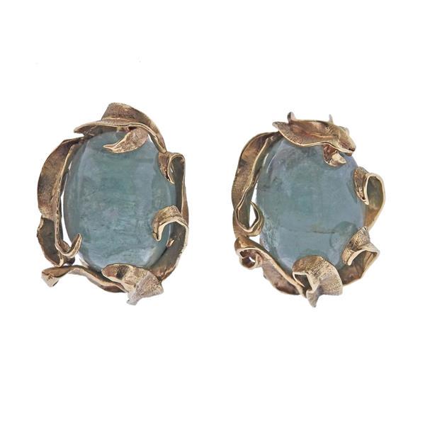1970s 14k Gold Green Beryl Earrings (1 of 3)
