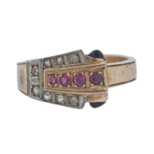 Retro 14k Gold Diamond Ruby Ring (1 of 4)
