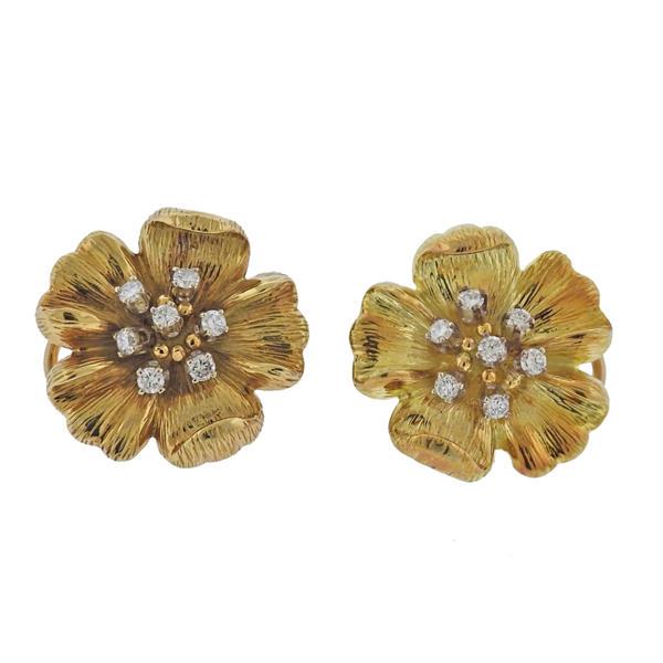 18K Gold Diamond Flower Earrings (1 of 4)