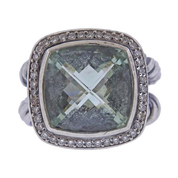 David Yurman Albion Silver Diamond Prasiolite Ring (1 of 4)