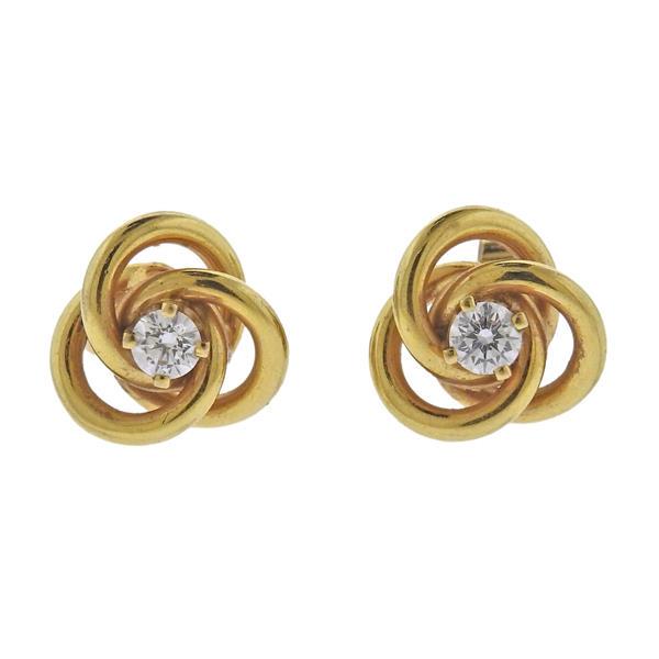 Tiffany & Co 18k Gold Diamond Knot Earrings (1 of 3)