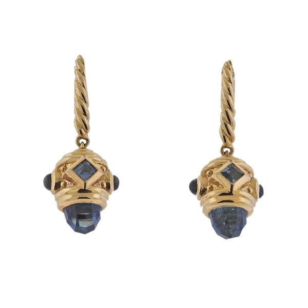 David Yurman Renaissance 14k Yg Ruby Topaz Earrings