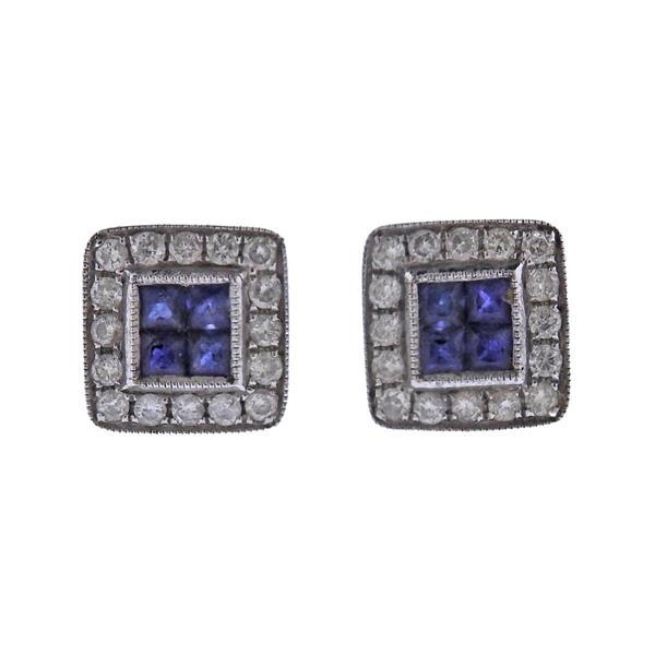 18K Gold Diamond Sapphire Stud Earrings (1 of 3)