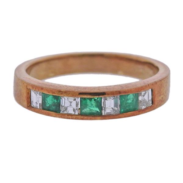 18K Gold Diamond Emerald Band Ring (1 of 4)