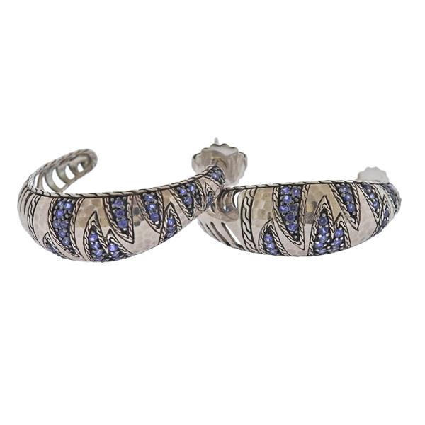 John Hardy Silver Palu Macan Sapphire Earrings: METAL: Sterling Silver. GEMSTONES: Blue sapphires. MEASUREMENTS: Earrings are 37mm x 13mm at widest point. MARKED: JH 925. WEIGHT: 12.7 grams. Retail $995. Comes with Record and Appraisal of Jewelry p