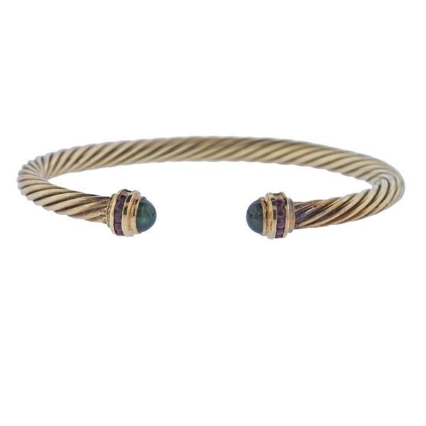 David Yurman 14k Gold Emerald Ruby Cable Bracelet (1 of 3)