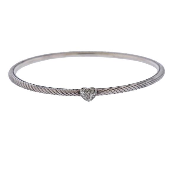 David Yurman Silver Diamond Heart Cable Bracelet (1 of 4)