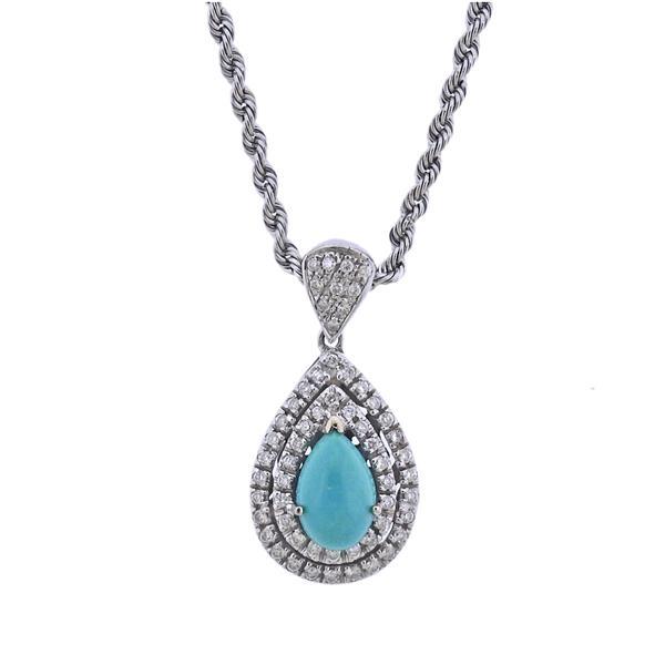 Italian 18K Gold Diamond Turquoise Pendant Necklace (1 of 4)