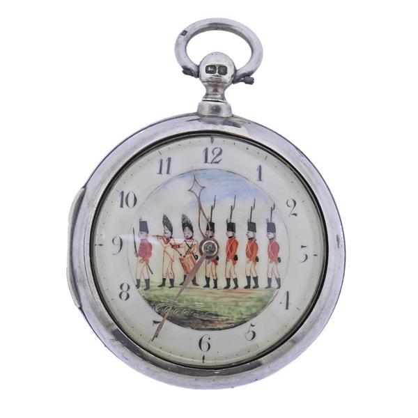 Antique English Hand Painted Dial Pocket Watch (1 of 6)