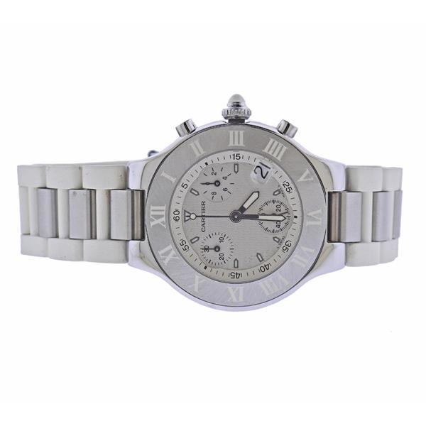 Cartier Chronoscaph 21 Steel White Rubber Watch (1 of 4)