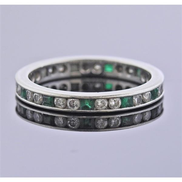 Platinum Diamond Emerald Eternity Wedding Band Ring (1 of 2)