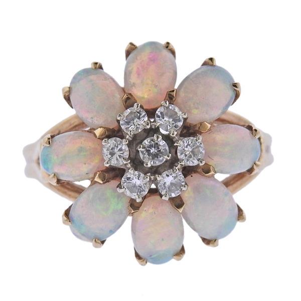 14k Gold Diamond Opal Flower Ring (1 of 4)