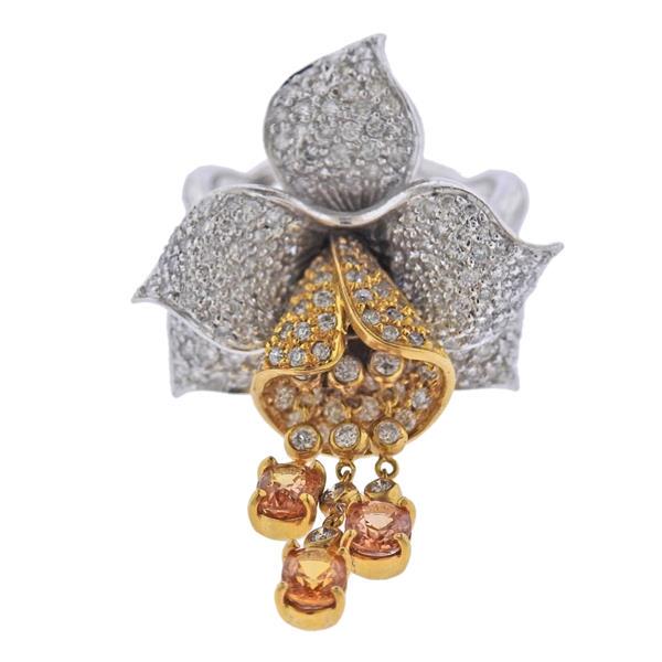 18k Gold Diamond Sapphire Cocktail Flower Ring (1 of 5)