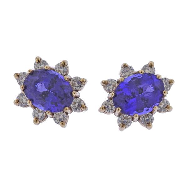 14k Gold 6.36ctw Tanzanite Diamond Earrings (1 of 2)