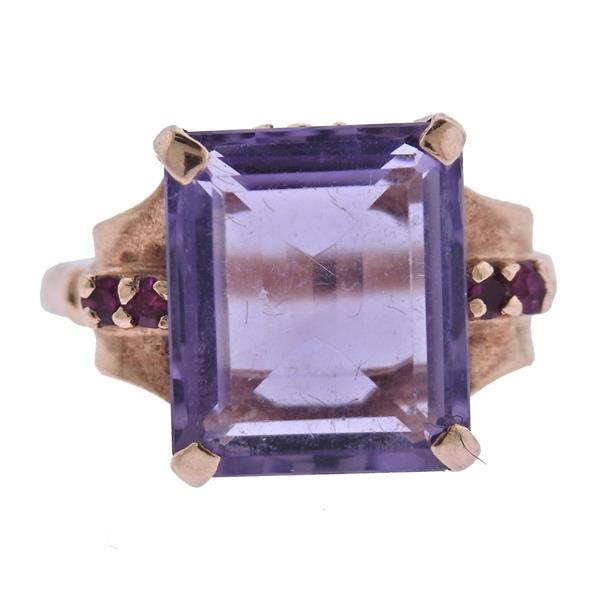 Retro 14k Gold Amethyst Ruby Ring (1 of 4)