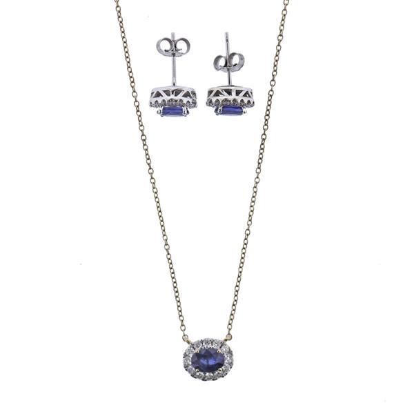 Kallati Gold Diamond Sapphire Pendant Necklace Earrings (1 of 4)