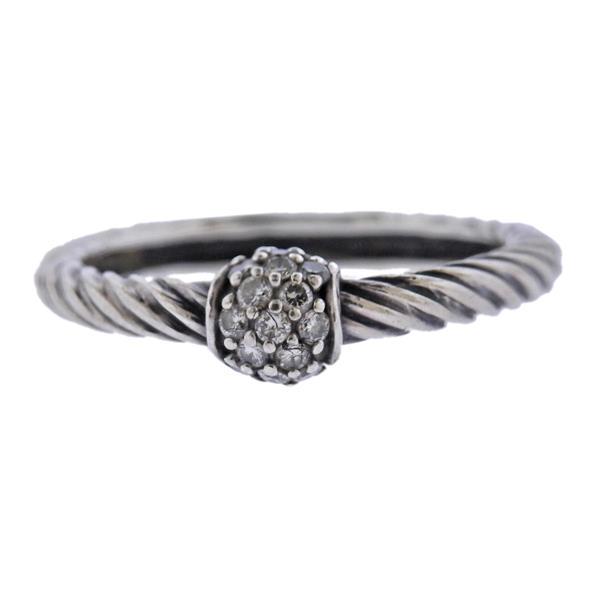 David Yurman Silver Cable Band Diamond Ring (1 of 3)