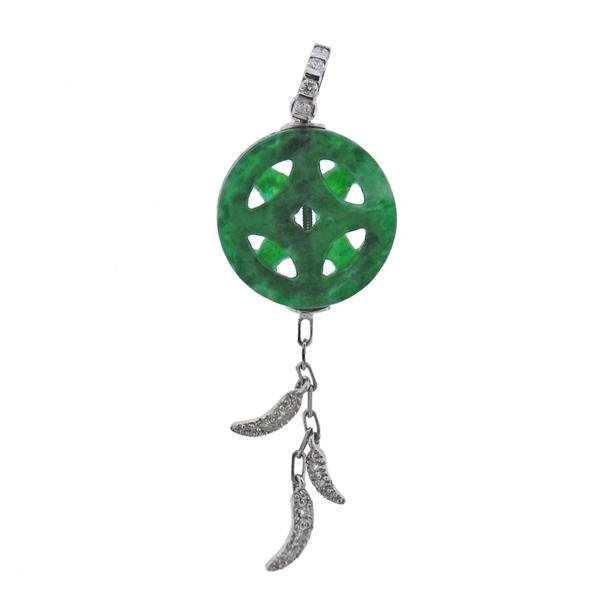 18k Gold Carved Jade Diamond Pendant (1 of 5)