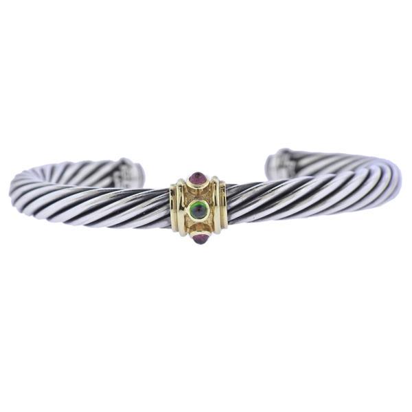 David Yurman Silver 14K Gold Tourmaline Cable Bracelet (1 of 3)
