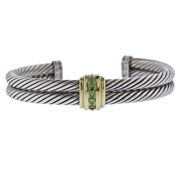 David Yurman Silver 14K Gold Peridot Cable Bracelet (1 of 3)